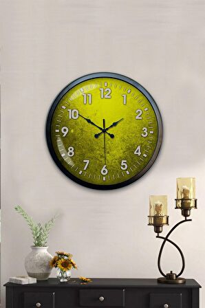 40 Cm Siyah Metal Sarı Duvar Saati