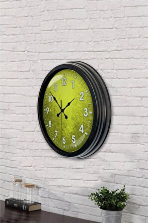 40 Cm Siyah Metal Sarı Duvar Saati
