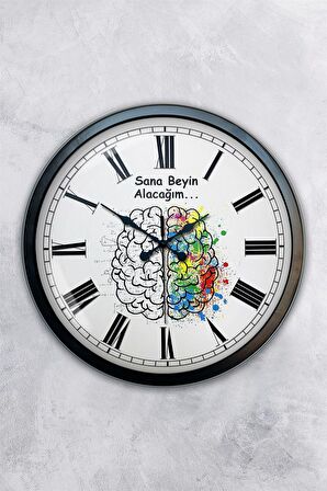 40 Cm Siyah Metal Sana Beyin Alacağım Duvar Saati
