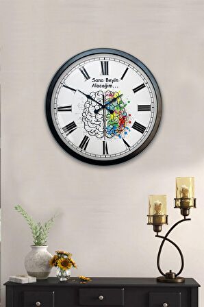 40 Cm Siyah Metal Sana Beyin Alacağım Duvar Saati
