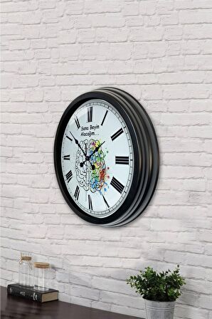 40 Cm Siyah Metal Sana Beyin Alacağım Duvar Saati