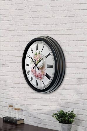 40 Cm Siyah Metal Rose Duvar Saati