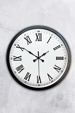40 Cm Siyah Metal Romen Sayılı Duvar Saati