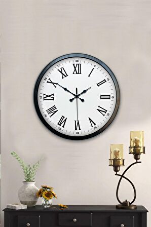 40 Cm Siyah Metal Romen Sayılı Duvar Saati