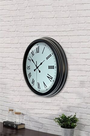 40 Cm Siyah Metal Romen Sayılı Duvar Saati