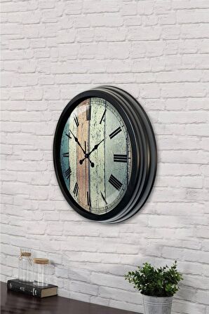 40 Cm Siyah Metal Romen Eskitme Duvar Saati