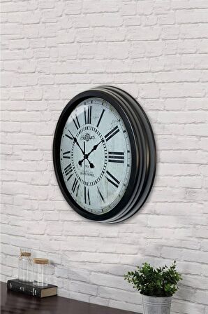 40 Cm Siyah Metal Romen Eskitme Duvar Saati
