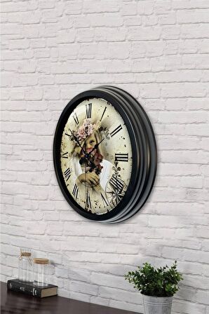 40 Cm Siyah Metal Romen Duvar Saati