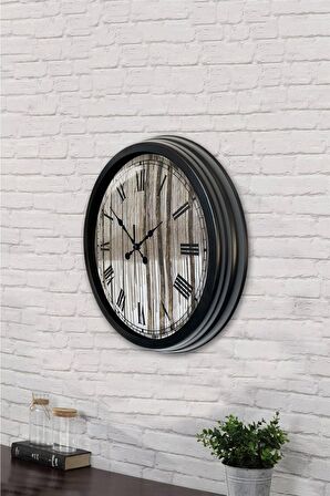 40 Cm Siyah Metal Roma Rakamlı Duvar Saati