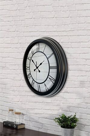 40 Cm Siyah Metal Roma Rakamlı Duvar Saati