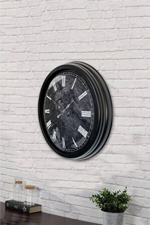 40 Cm Siyah Metal Roma Mermer Desenli Duvar Saati