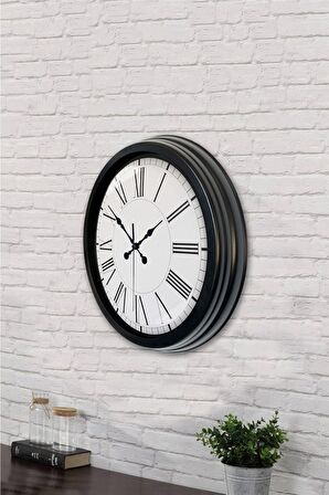 40 Cm Siyah Metal Roma Klasik Duvar Saati