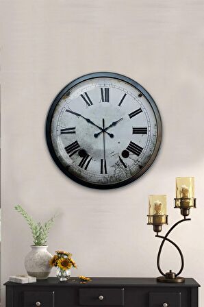 40 Cm Siyah Metal Roma  Duvar Saati