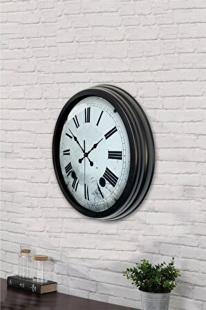 40 Cm Siyah Metal Roma  Duvar Saati