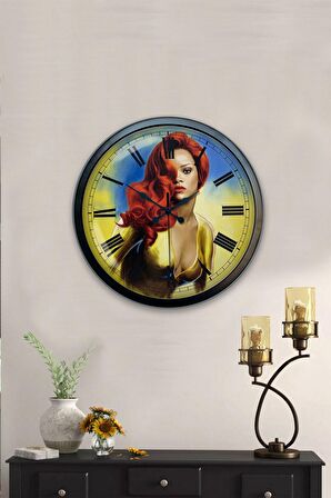 40 Cm Siyah Metal Rihanna Duvar Saati