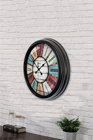 40 Cm Siyah Metal Retro Duvar Saati