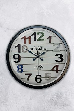 40 Cm Siyah Metal Renkli Sayı Duvar Saati