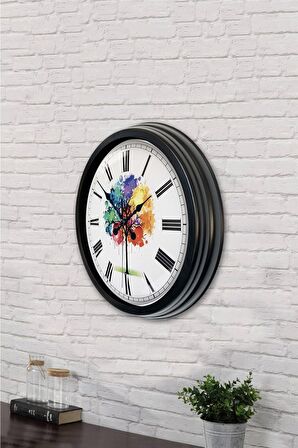 40 Cm Siyah Metal Renkli Ağaç Duvar Saati