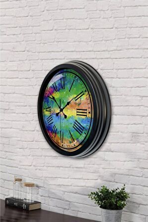 40 Cm Siyah Metal Rengarenk Duvar Saati