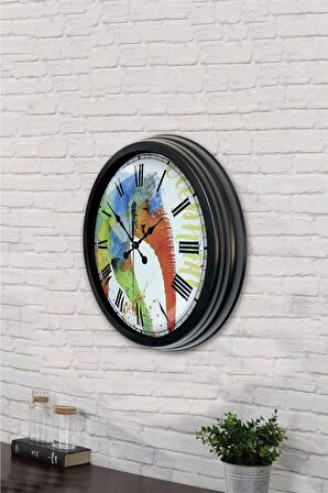 40 Cm Siyah Metal Rengarenk Duvar Saati