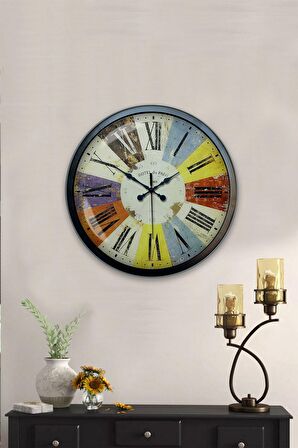 40 Cm Siyah Metal Rengarenk Duvar Saati