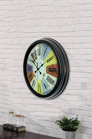 40 Cm Siyah Metal Rengarenk Duvar Saati