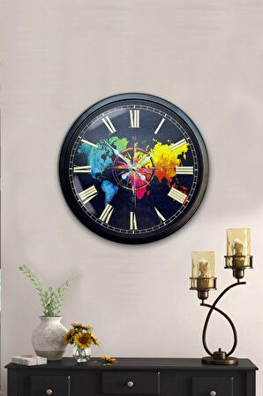 40 Cm Siyah Metal Pusula Duvar Saati