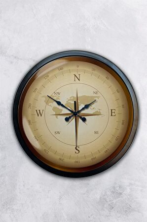 40 Cm Siyah Metal Pusula Duvar Saati