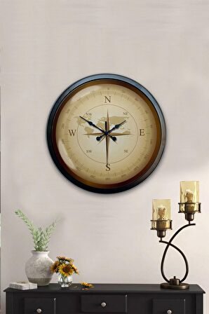 40 Cm Siyah Metal Pusula Duvar Saati