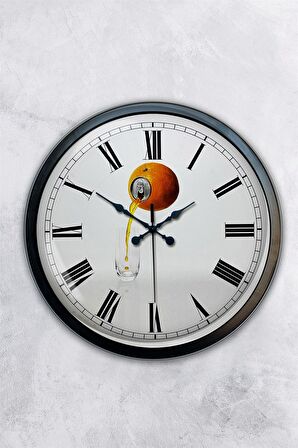40 Cm Siyah Metal Portakal Duvar Saati