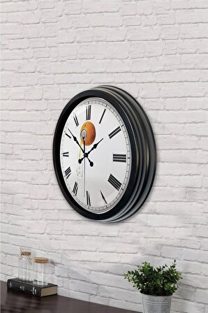40 Cm Siyah Metal Portakal Duvar Saati