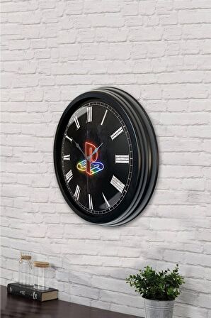 40 Cm Siyah Metal Playstation Duvar Saati