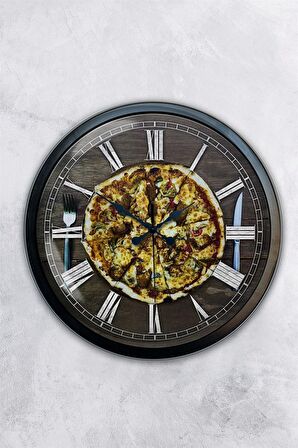 40 Cm Siyah Metal Pizza Duvar Saati