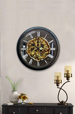 40 Cm Siyah Metal Pizza Duvar Saati