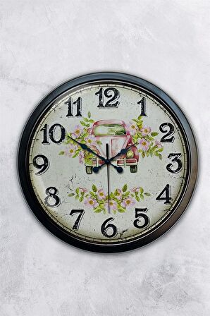 40 Cm Siyah Metal Pembe Tosbağa Duvar Saati