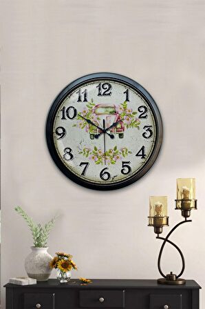 40 Cm Siyah Metal Pembe Tosbağa Duvar Saati