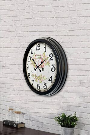 40 Cm Siyah Metal Pembe Tosbağa Duvar Saati