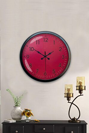 40 Cm Siyah Metal Pembe Duvar Saati