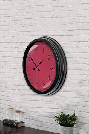 40 Cm Siyah Metal Pembe Duvar Saati