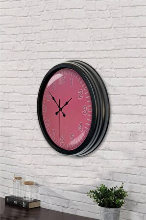 40 Cm Siyah Metal Pembe Duvar Saati