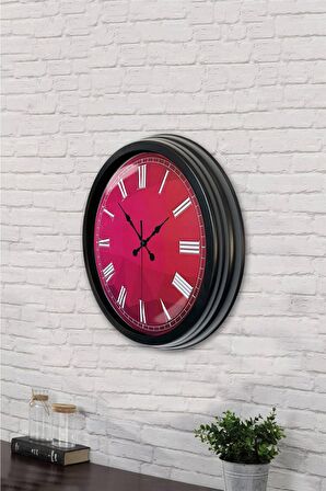 40 Cm Siyah Metal Pembe Duvar Saati