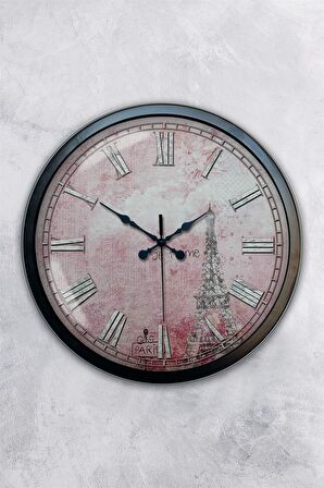 40 Cm Siyah Metal Paris Duvar Saati