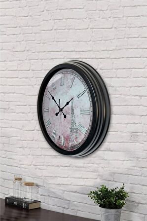 40 Cm Siyah Metal Paris Duvar Saati