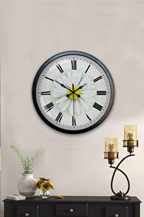 40 Cm Siyah Metal Papatya Duvar Saati