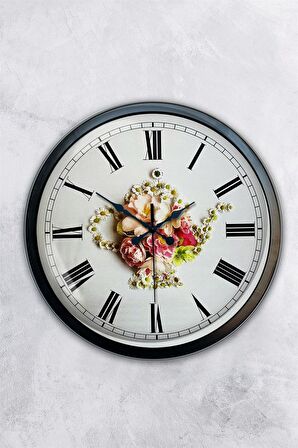 40 Cm Siyah Metal Papatya Duvar Saati