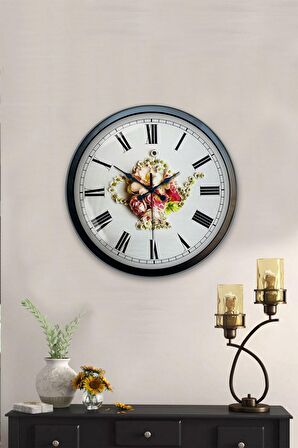 40 Cm Siyah Metal Papatya Duvar Saati