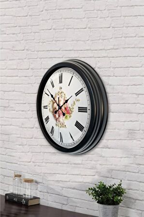 40 Cm Siyah Metal Papatya Duvar Saati