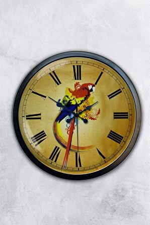 40 Cm Siyah Metal Papağan Duvar Saati