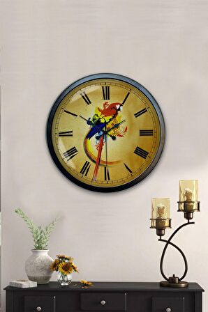 40 Cm Siyah Metal Papağan Duvar Saati