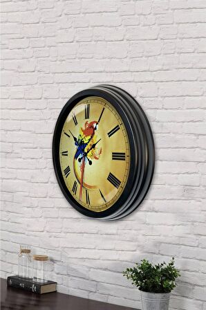 40 Cm Siyah Metal Papağan Duvar Saati